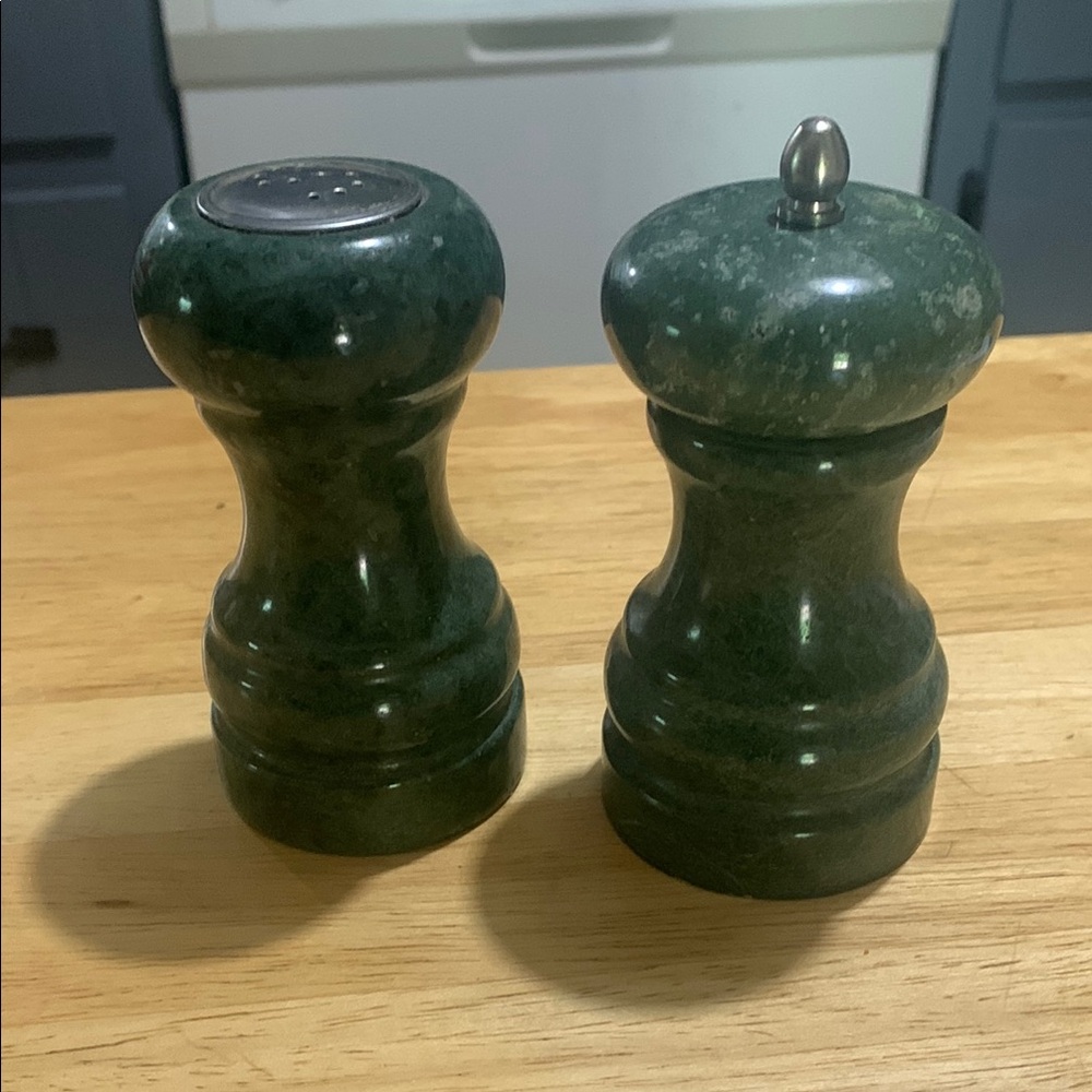 Green Marble Salt and Pepper Shakers Set Stone Kitchen Decor 4” Modern Rustic